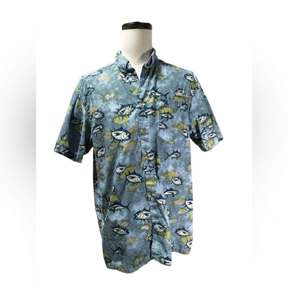Columbia Performance Fishing Gear Mens Short Sleeve Shirt Size Large Blue/Green